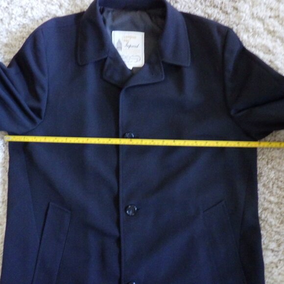Vintage London Fog Trench Coat Men's 42 T/L Navy Blue 100% Wool Jacket Formal - Picture 9 of 12